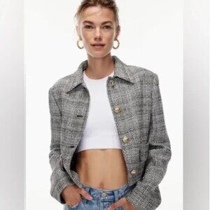 Babaton Aritzia Frances Black & White Tweed Blazer - Size L